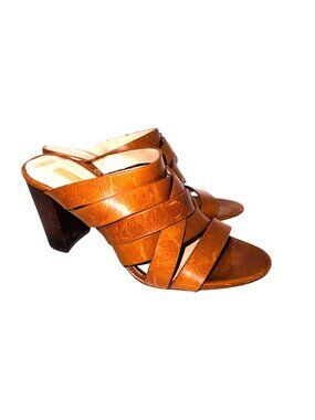 Louise Et Cie Kalika Cognac Leather Strappy Sandals 6M Mules Block Stacked Heels